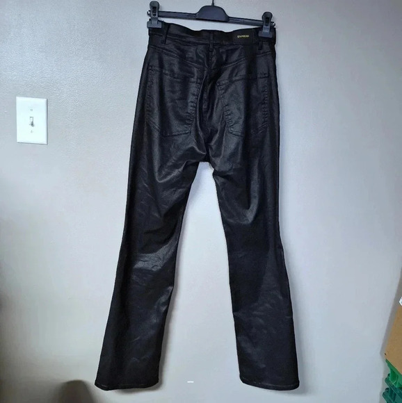 Express Black Faux Leather Wax Soft Lightweight Flare Super High Rise Jeans - Picture 4 of 14